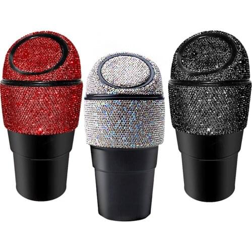 Fshion Crystal Rhinestone Car Storage Bag Box Seat Organizer Box With Lid Auto Trash Bag Container Stowing Tidying Women