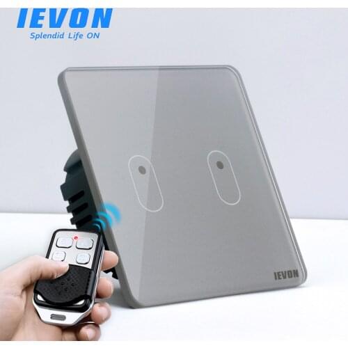 IEVON 80 Type Wireless Wall Switch Light Switch, 130-240V RF433 Tempered Glass Panel Smart 2 Gang Wall Light Touch Switch
