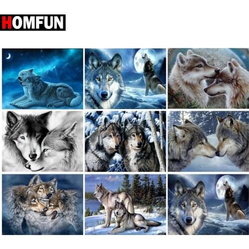 HOMFUN Rhinestone Painting Crystal Decor Diy Diamond Painting "Animal wolf moon" 3D Cross Stitch Pattern Diamond Embroidery