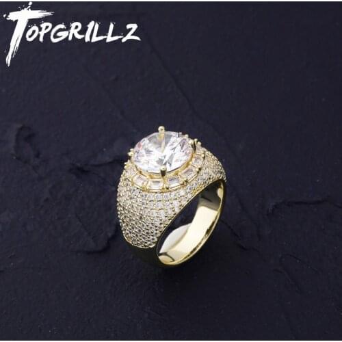 TOPGRILLZ Rings Micro Paved Iced Out Cubic Zircon Gold Silver Color Personality Hip Hop Jewelry For Men Women Gifts