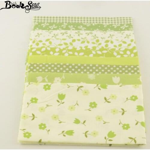 Booksew Green Cotton Fabric Bundle 9PCS/Lot Flower/Checks/Leaf Design Fat Quarter Sewing Cloth Quilting Bedding Patchwork Baby