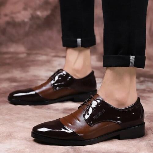 Plus Size 38-48 Leather Formal Shoes Men Brown Dress Oxford Shoes Wedding Classic Black Lace-up Banquet Flats Sapato Masculino