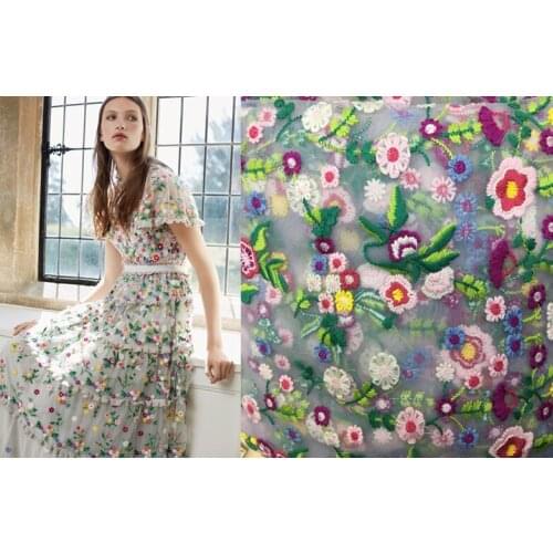 LASUI NEW 1y=1 lot High-end small plum mesh color cotton thread embroidery lace fabric good-looking diy for dress skirt X0365