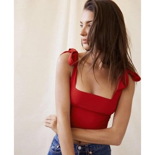 Summer Women Sexy Solid Color Camisole Ladies Square Collar Backless Midriff-baring Lace-up Slim Sling Waistcoat Daily Life