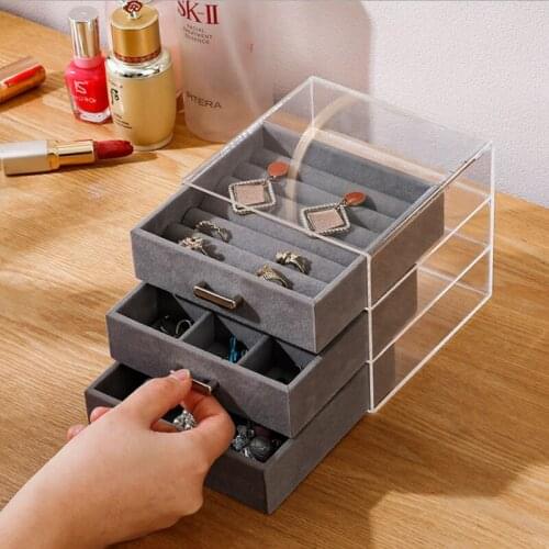 Luomansi Acrylic 3 Layer Jewelry Box Ring Earring Bracelet Necklace Watch Storage Box Flannel Box