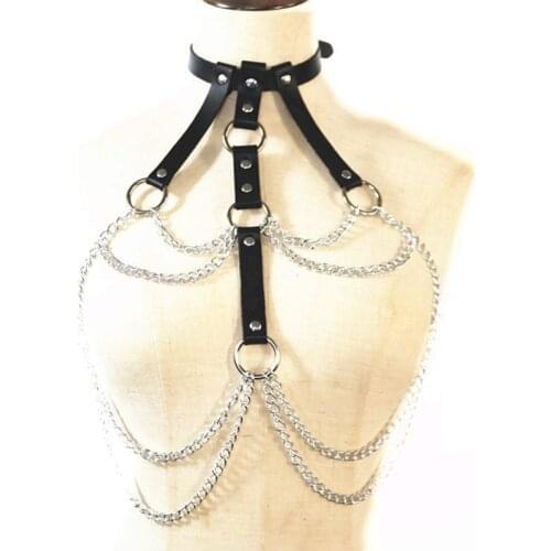 Fashion Sexy Chain Harness Leather Belts Women Bra Chest Straps Lingerie Gothic Adjust Top Bondage Body Harness Belt Chain Punk
