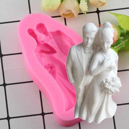 Mujiang Bride Bridegroom Wedding Cake Topper Fondant Cake Decorating Tools Silicone Soap Candle Molds Chooclate Candy Clay Mold