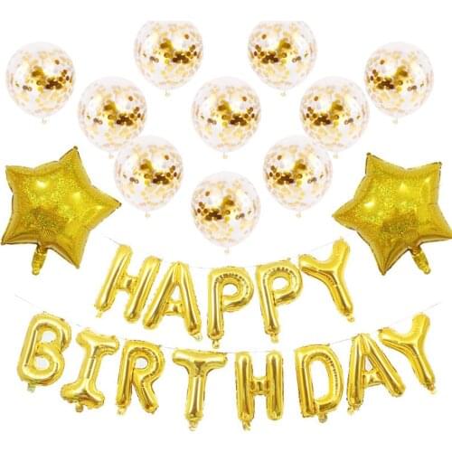 Gold Happy Birthday Balloons Decorations Set- 13 pcs Letter Balloons Banner Happy Birthday Mylar Foil Balloons