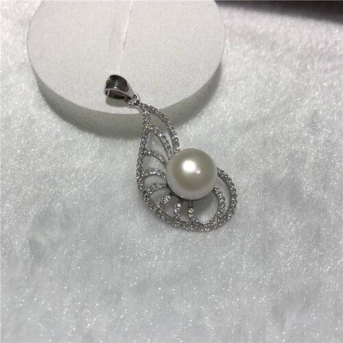Natural freshwater white pearl AAA 10-11mm Tibetan silver Good quality zircon inlay pendant necklace size about 16X35MM