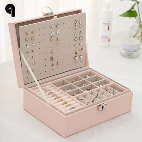 QM New Jewelry Box Portable Necklace Earring Ring Holder Jewelry Organizer Packaging PU Leather Storage Case Display Gift Woman
