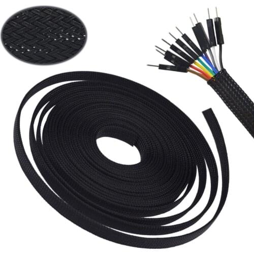 33ft-10m Black 4 6 8 10 12 14 16mm Braid PET Expandable Sleeving High Density Sheathing Plaited Cable Sleeves Fabric Cable