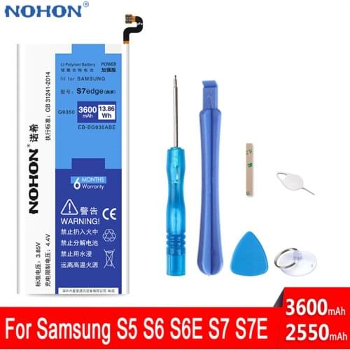Original NOHON For Samsung Galaxy S5 S6 S7 Edge Battery SM-G900F G920F G925F G930F G935F Phone High Capacity Replace Free Tools