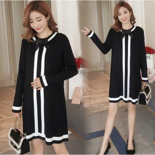 Autumn Maternity Dress Woman Elegant Dress Pregnant Woman Dress Sweater winter bow tie knit dress loose bottoming shirt