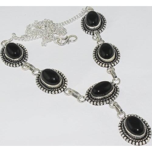 Balck Onyx Necklace Silver Overlay over Copper ,48.8cm, N1226