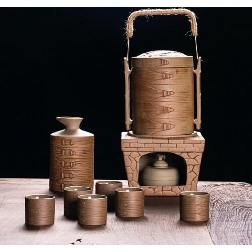 Hot Wine Pot Heat-resistant Cerami Chinese Wine Pot Set Household Retro Wine Glass Set Wine Wine Set Hot Wine Warm Wine Jug