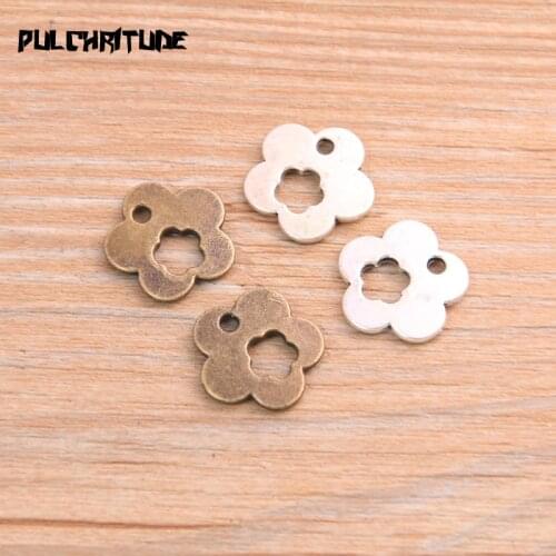 PULCHRITUDE 20pcs 15*16mm Metal Alloy Two Color Flowers Charms Plant Pendants For Jewelry Making DIY Handmade Craft