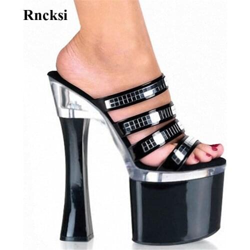 Rncksi New Fashion 18cm Spool Heels Women Platform Sandals Ladies Sexy Punk Shoes 7 Inch High Heels Glitter Female Slippers