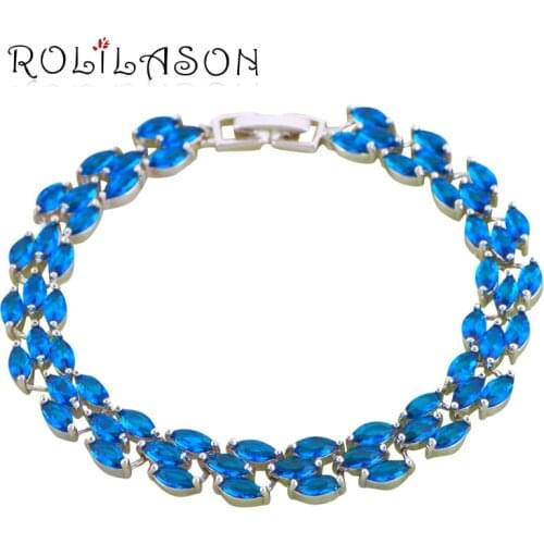 ROLILASON Distinctive Trendy Navy Blue Zircon Silver Charm Bracelets for Lover Party Gift Fashion Jewelry TBS1120