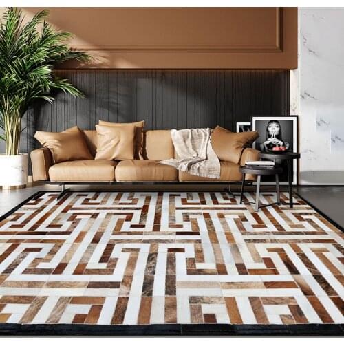 Luxury cowhide seamed patchwork carpet natural cow skin triangles rug for living room bedroom fur mat