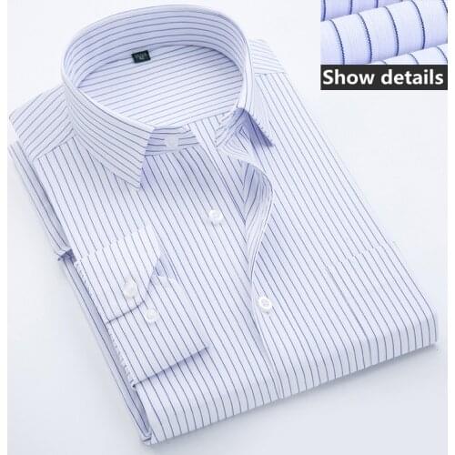 19 Colors Mens High Quality Business Shirts Formal Work Shirts Slim Fit Striped White Casual Long Sleeve Shirts male Size S-5XL
