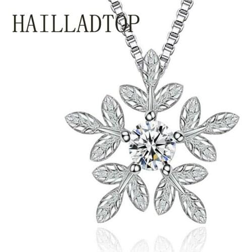 Silver Color Clear Sweet Snowflake leaves Pendant Necklaces Cubic Zirconia Pendant Female Fashion Jewelry Factory Wholesale