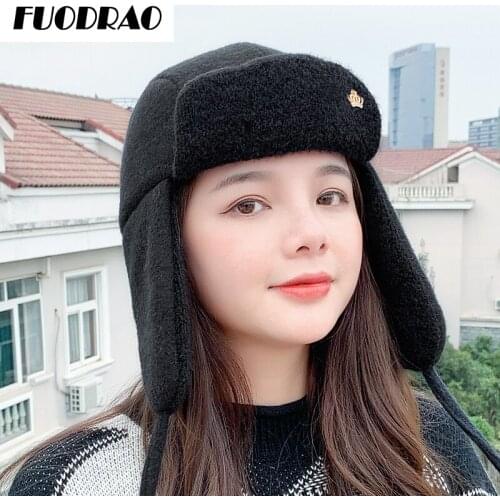 New Russian Winter Bomber Hat Solid Thick Warm Women Snow Outdoors Ski Earflap Caps Girl Windproof Fleece Ushanka Caps L20