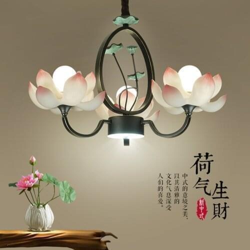 Modern new Chinese chandelier living room teahouse restaurant bedroom staircase Iron lotus creative Chandelier