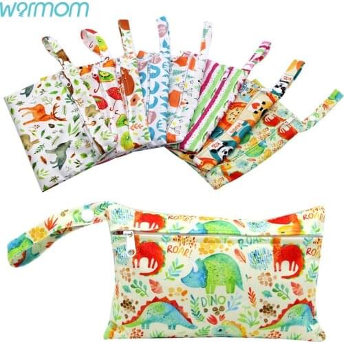 Warmom Baby Diaper Bags TPU Cartoon Printed Waterproof Single Zipper Wet Nappy Diaper Bags Pail Liner Laundry for Cloth Diapers