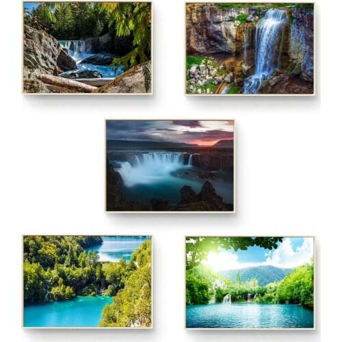 Home Decoration Waterfall Lake Water Flow Canvas Painting Posters and Prints Mural Art Living Room Waterfall Decoration Painting