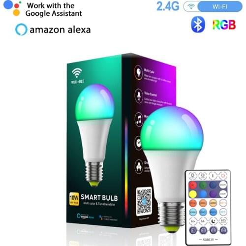 2.4GWIFI Smart Full-color RGB Bulb Bluetooth Remote Control Mobile Phone Three Modes Compatible With Alexa Dimmable Timing E27