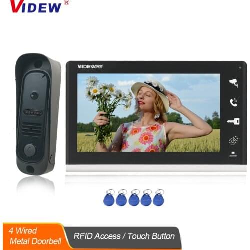 VIDEW 4 Wired Video Intercom System RFID Unlock Camera Doorbell with 7 Inch Screen Night Vision Home Door Bell for Villa