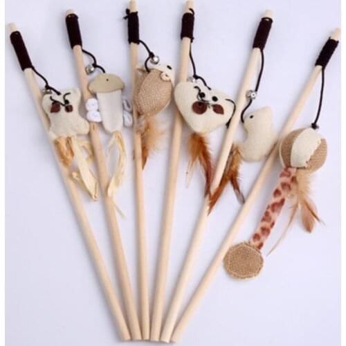 1 Pcs Cat / Kitten Funny Pet Teaser Feather Wire Chaser Pet Toy Wand Beads Play Cat Toys Cute