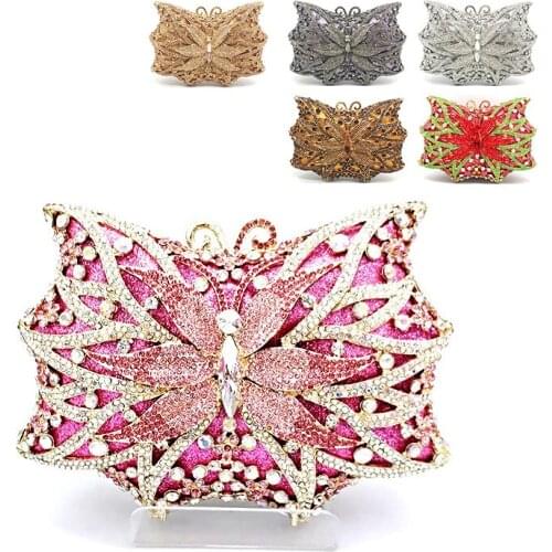 Women evening party bag diamonds butterfly crystal clutch luxury bridal wedding party wallet purses crystal purses