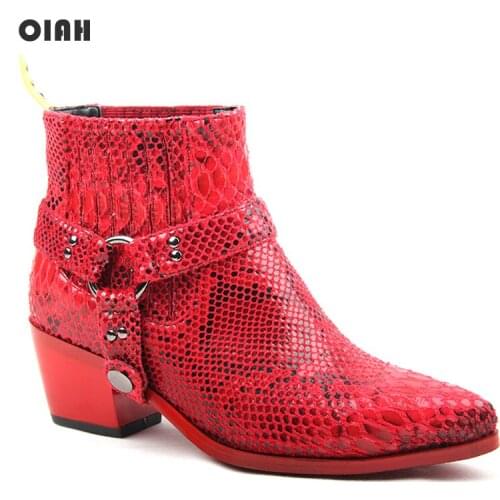 2019 Autumn New Style Women Boots Pointed Toe Synthetic Ankle Boots Lady Shoes Serpentine Synthetic Leather Female Fashion Boots