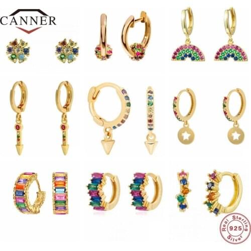 CANNER 925 Sterling Silver Pendients Plata Colorful Zircon Irregular Hoop Earrings for Women Piercing Huggie Earring Jewelry