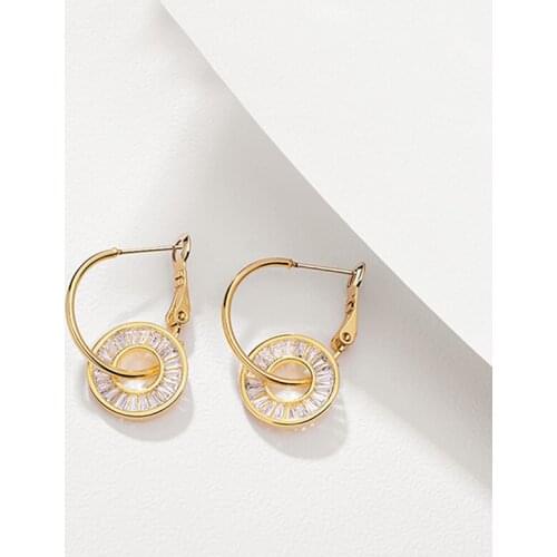 Chic Elegant 925 Silver Circle Metal Zircon Bling Drop Earrings for Women Girl Wedding Party Jewelry New Year Gift