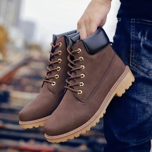 Winter Brown High Top Ankle Boots Men Outdoor Waterproof Leather Mens Motorcycle Boots Keep Warm Mens Work Boots Plus Size 46