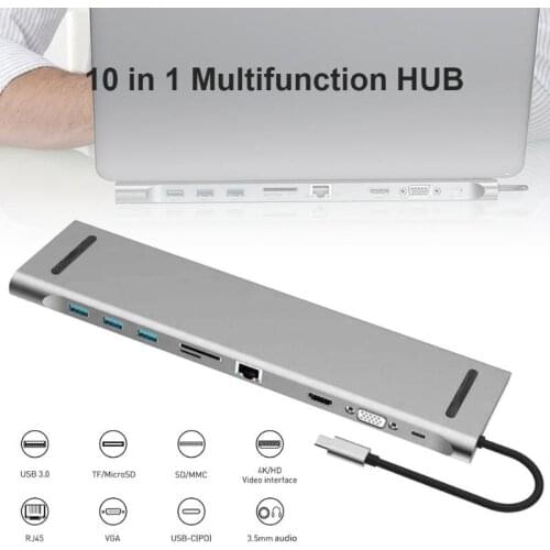 10 in 1 HUB USB C 4K Docking station Type C HDMI-compatible RJ45 Gigabit Lan PD 100W Power supply thunderbolt 3 for iMac air