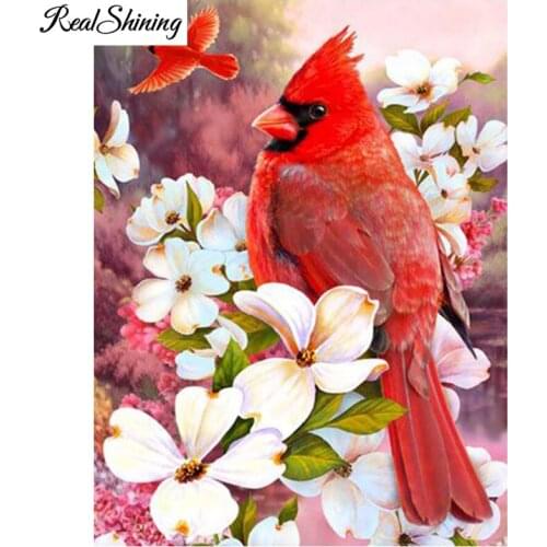 5D Diamond Embroidery red bird flower Full Set Round Rhinestones Pictures 3D Diamond Painting Kit Cross-Stitch Mosaic Art FS7058