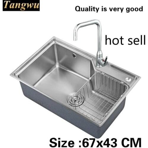 Free shipping Hot sell individuality kitchen single trough sink standard 304 food-grade stainless steel durable 670x430 MM