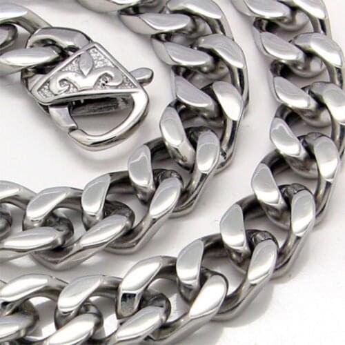 13/15MM Cool Stainless Steel Polished Silver Color Biker Jewelry Cuban Curb Link Chain Mens Necklace Or Bracelet 7-40" Xmas Gift