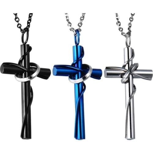 Vine Entanglement Solid Stainless Steel Stick Cross Pendants Necklace For Men Women Unisex Jewelry Drop Shipping