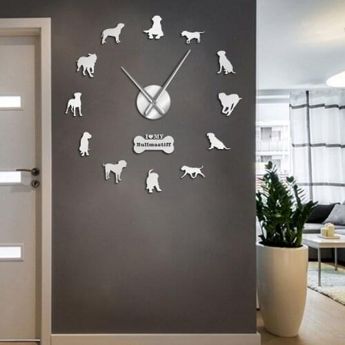 Large Sized Dog Breed Domestic Dog Bullmastiff DIY Giant Wall Clock Home Decor Pet Shop Pet Clinic Wall Art Big Watch Timepiece
