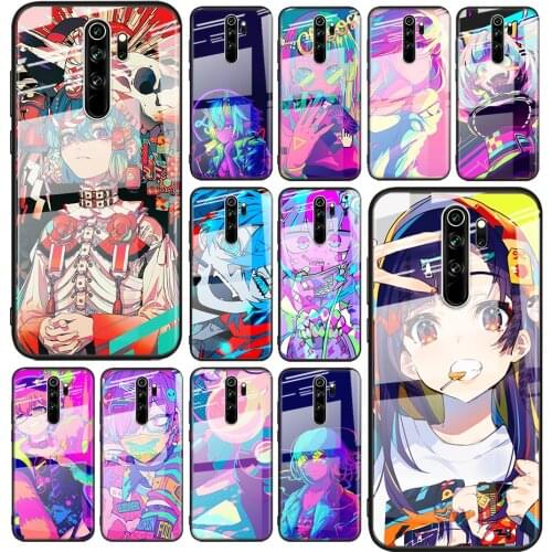 Tempered Glass Cover Neon Oni Girl Anime For Xiaomi Redmi Note 10 10S 9T 9S 9 8T 8 7 5G Pro Max Shockproof Phone Case