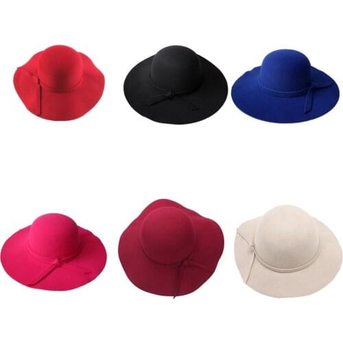 Girls Vintage Retro Kids Child Hats Polyester Felt Crushable Wide Brim Cloche Floppy Sun Beach Cap Fashion Sun Hats