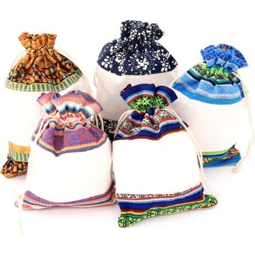 5pcs/lot 10*14cm Retro Style Cotton Bag Jewelry Display Drawstring Pouch Festival Candy Packaging Bag Wholesale