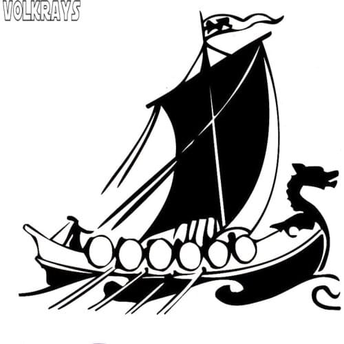 Volkrays Interesting Car Sticker Dragon Head Viking Ship Accessories Reflective Waterproof Vinyl Decal Black/Silver,17cm*19cm