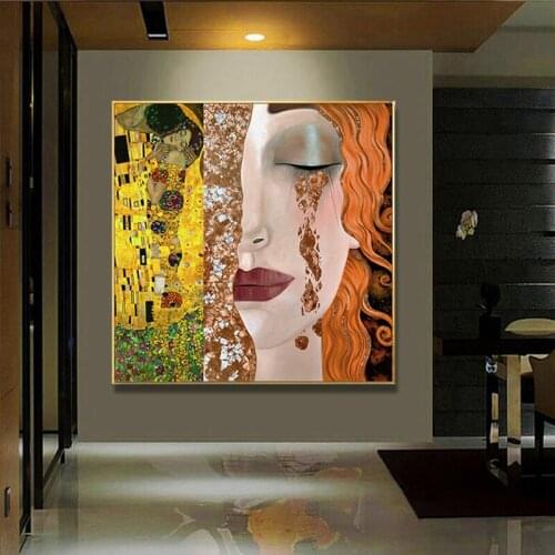 Gustav Klimt Golden Tears and Kiss Girl Canvas Paintings Realismus Poster Print Wall Art Graffiti Giclee Artwork Wall Decor