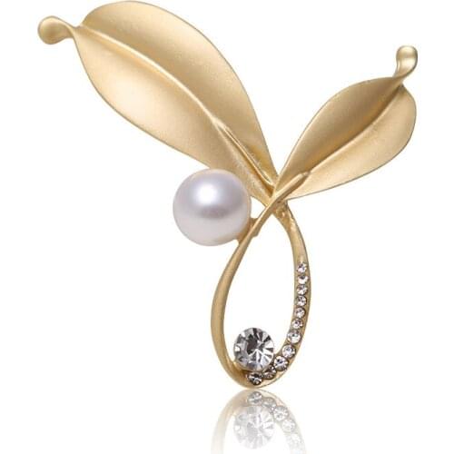 Leaf matte Brooch matte plated Pearl Brooch dumb gold dumb silver brooch fashion retro Rhinestone Brooch Pin