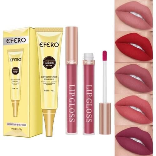 2Pcs Matte Lipstick for Women Sexy Lip Gloss Tint Cosmetics Waterproof Long Lasting Lipstick Velvet Lip Gloss with Eye Cream